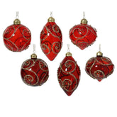 Decoris Glass Bauble with Glitter Swirls 8cm - Red (6 Assorted)